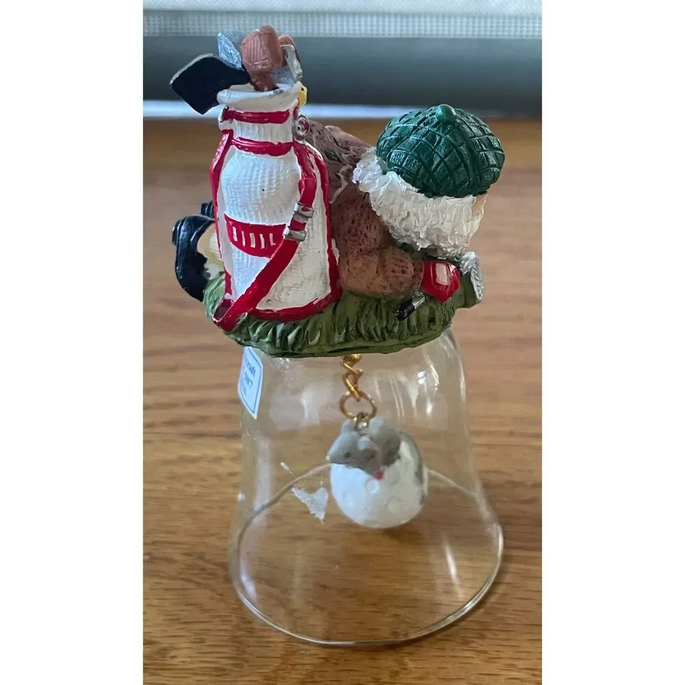 Vintage Giftcraft Golf Gnome Glass Bell Mouse Golf Ball Clapper Collectible